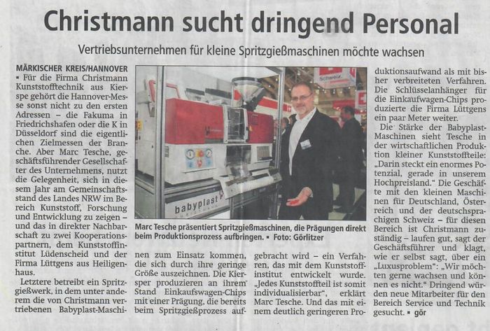 Bericht über die dringende Suche nach Personal des Vertriebsunternehmens für Spritzgießmaschinen