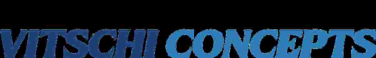 Das blaue Schriftlogo von Vitschi Concepts, einem Partner von babyplast.